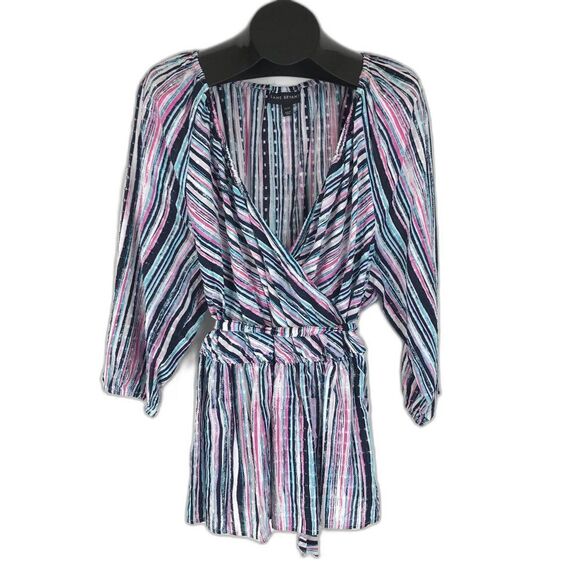 Lane Bryant Striped Faux Wrap Top Women's Plus Size 22/24 Surplice Cotton Career - Picture 1 of 12